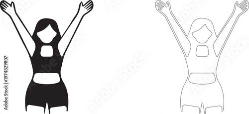 Woman with Arms Up. Celebration Pose vector icon.