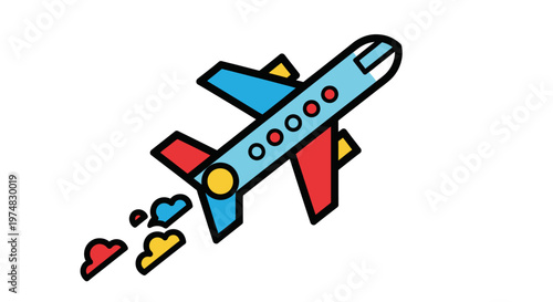 Colorful Cartoon Airplane Flying Upwards.