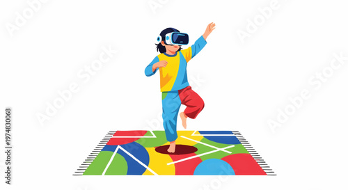 young girl playing hopscotch on colorful playground