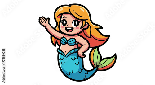 Cartoon Mermaid Character with Tail.