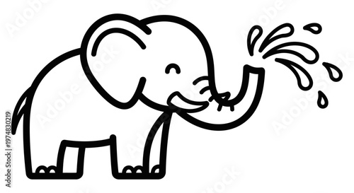 Cartoon Elephant Spraying Water Illustration.