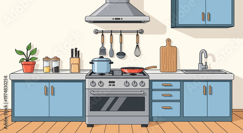 Modern Kitchen Interior with Appliances.