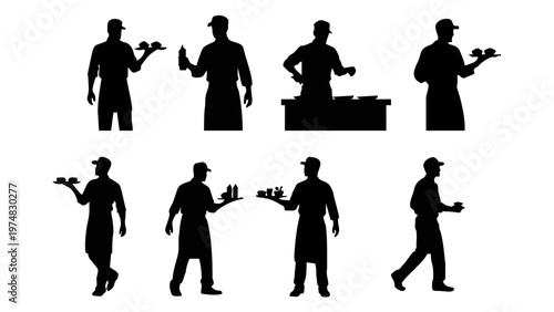 Silhouettes of chefs in various poses.
