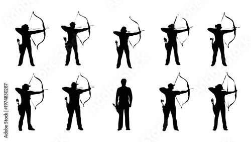 Archers in Various Poses Silhouettes.