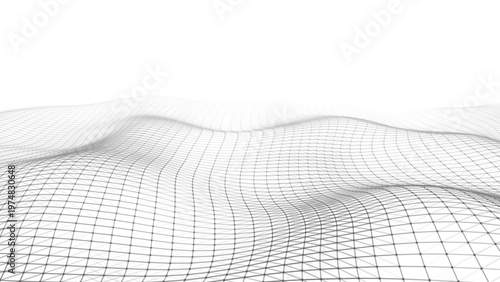 Abstract perspective background. 3D wireframe vector mesh on white background.