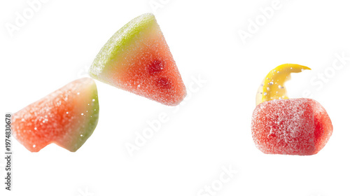 A colorful arrangement of sugary candies on transparent background