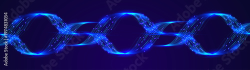 Digital Link Block Chain Pattern Blue Background. Abstract Ai Cyber Security Concept. Commerce Tech Fintech Cryptography Blockchain. Transparent Computer Data Connect Safety. Vector Illustration