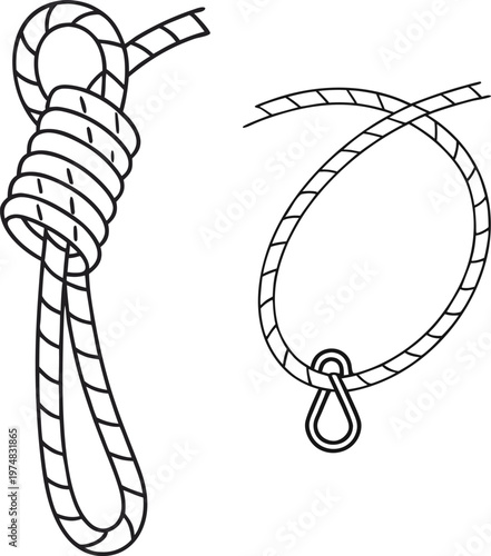 Set of Nautical Rope Knots and Loops: Minimalist Linear Vector Illustration for Sailing and Climbing