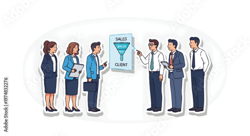 Business people discussing sales funnel strategy in meeting