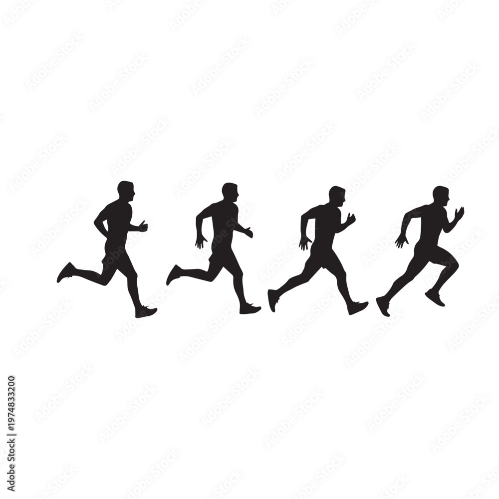 Fototapeta premium Running Man Silhouette Vector Black White Illustration Athlete Running Silhouette Isolated Vector Design Sports Runner Silhouette Black and White Clipart
