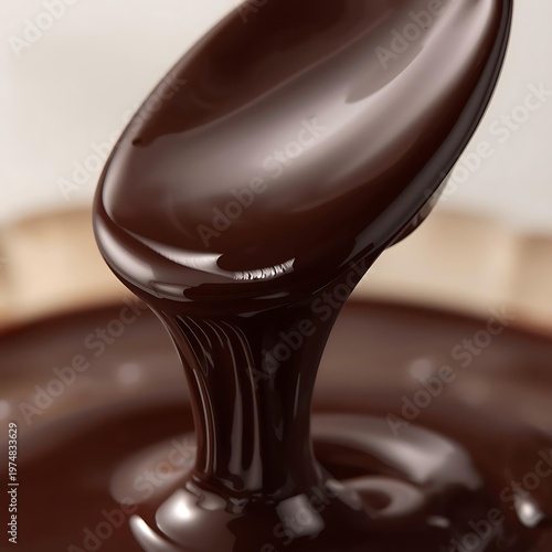 Melted Dark Chocolate Flowing From Spoon