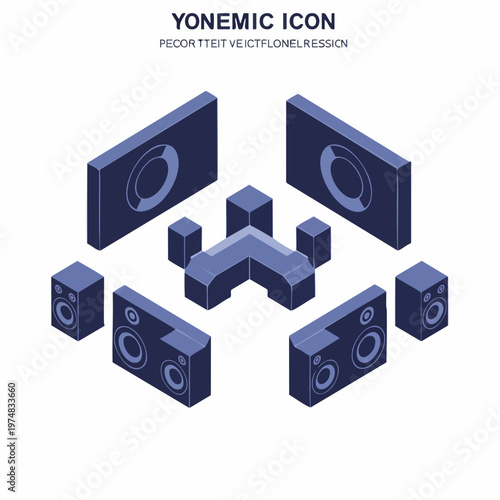 Isometric Flat Speaker System Audio Arrangement Home Entertainment Icon Set
