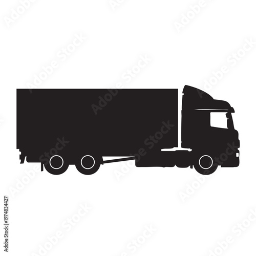 Black silhouette of a semi-trailer truck flat vector icon for logistics and transport industry isola