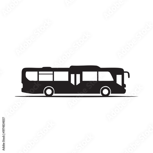 Black silhouette of a modern articulated bus simple vector icon for transportation and public transi