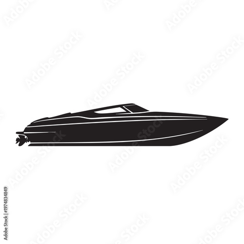 Black silhouette of a speed boat sleek vector illustration for marine sports and luxury travel conce