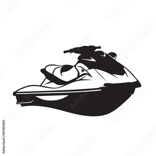 Black silhouette of a jet ski on a white background vector illustration for water sports and recreat