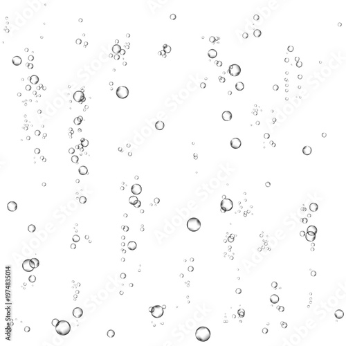 Oxygen air bubbles  flow  in water on white  background.