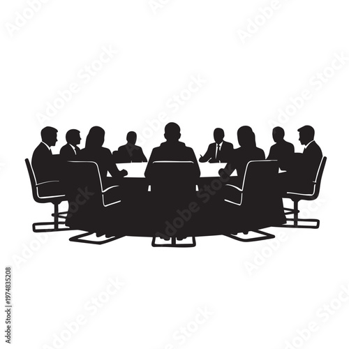 Business meeting silhouette people sitting around conference table teamwork concept for corporate pr