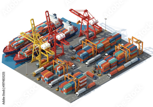 Container Cargo Port Crane Terminal Model.