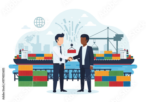 Two businessmen shaking hands in office.