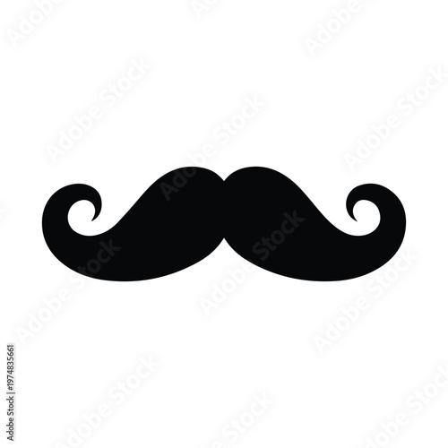 Curled handlebar mustache silhouette icon representing vintage style and barbershop branding design