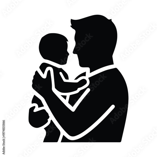 Father holding baby in arms looking at child silhouette icon representing parental connection