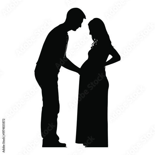 A loving silhouette of a man gently touching the pregnant belly of a woman portraying a tender moment of anticipation and the beautiful journey of impending parenthood captured as a symbolic