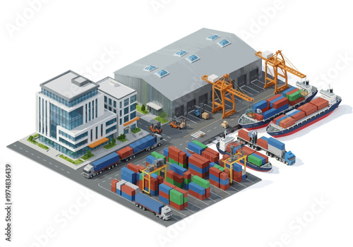 Container cargo shipping port facility operations.