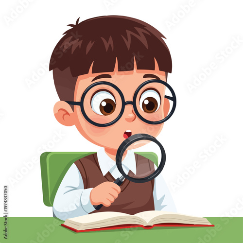 Boy Magnifying Glass Reading Education Commercial