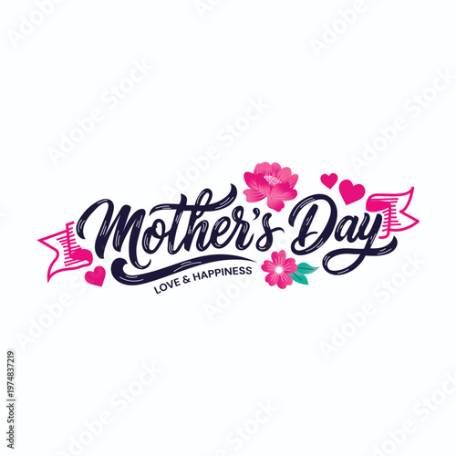 Happy Mother’s Day text design with floral vector illustration for international Mother’s Day posters, banners, greeting cards, wallpapers, logos, stickers, labels, badges, and tags.