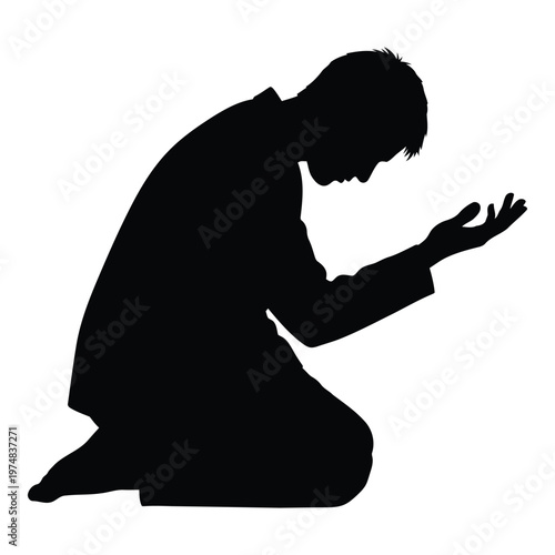Man kneeling in prayer or meditation with hands outstretched  a person in a serene and contemplative pose