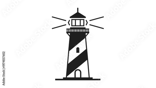 Black and White Lighthouse Illustration.