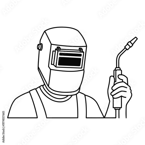Illustration of a welder wearing a protective helmet and holding a welding torch ready for metal fabrication and industrial work representing skilled labor and craftsmanship