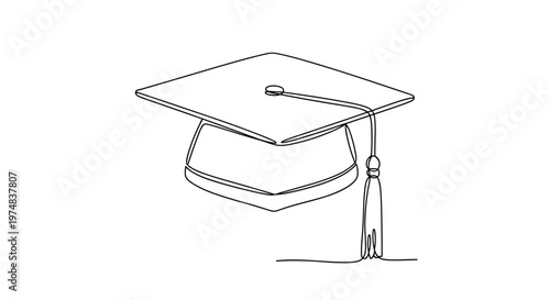 Continuous line graduation mortarboard, black lines, symbolizing educational milestone and scholastic achievement