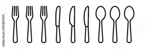 Cutlery set bold line icons. fork spoon knife restaurant kitchen tool collection vector illustration isolated.