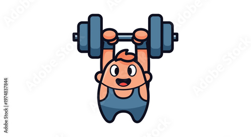 Cartoon Character Lifting Heavy Dumbbells.