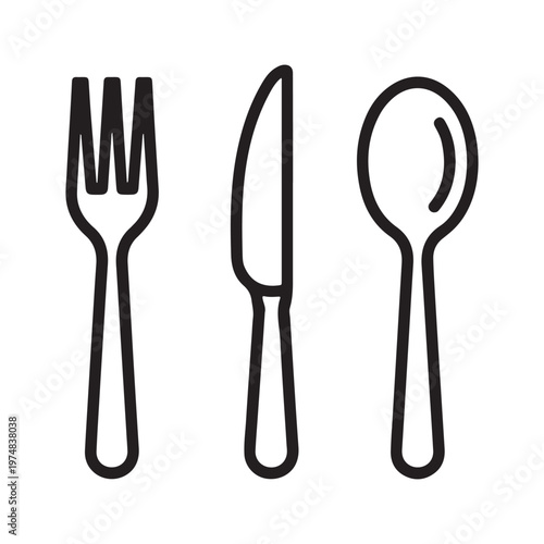 Set of fork knife and spoon outlines vector illustration isolated on white background for dining concept.
