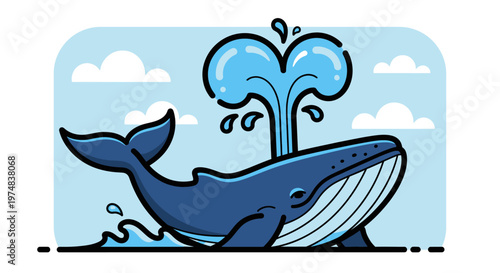 Cartoon Whale Splashing Water High.