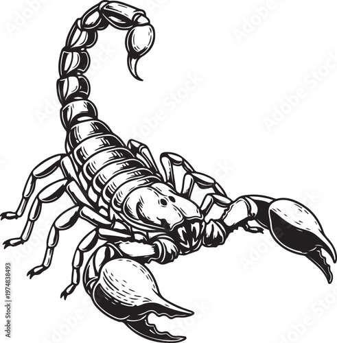 Detailed Scorpion Illustration in Black and White – Vintage Engraving Style Arachnid Artwork.