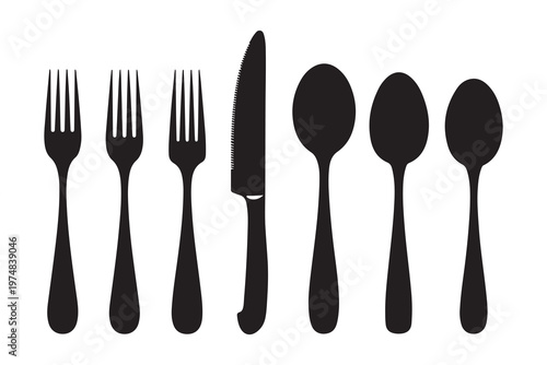 Silverware silhouette set featuring forks and knives and spoons for elegant table decoration and restaurant.