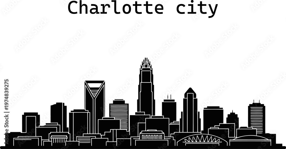 Fototapeta premium Charlotte city silhouette vector with tower.