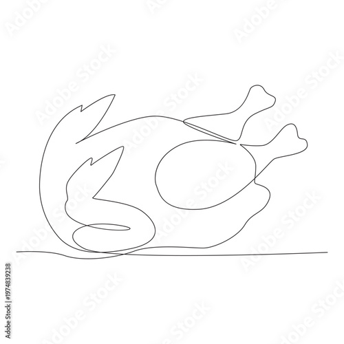 One continuous line art drawing of roasted chicken on a plate. simple linear style Doodle vector isolated white background.