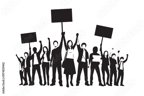 Group Protesting Silhouette Vector Illustration Supporting Human Rights