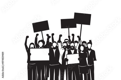 Group Protesting Silhouette Vector Illustration Supporting Human Rights