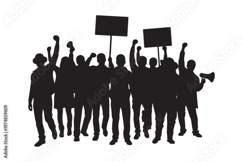 Group Protesting Silhouette Vector Illustration Supporting Human Rights