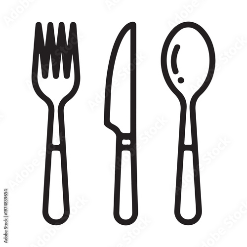 Outline icons of fork knife and spoon simple modern dining utensils vector graphic.