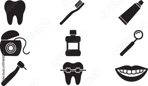 Comprehensive collection of essential dental care and oral hygiene tools for maintaining a healthy smile