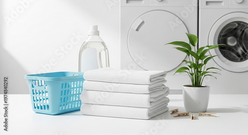 Stack of clean white folded towels.