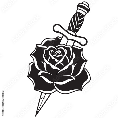Monochrome Rose with Dagger Illustration