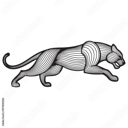 Stylized Black and White Illustration of a Running Panther